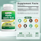 Best Naturals Alpha Lipoic Acid 600 mg 60 Capsules - ALA Powerful Antioxidant (60 Count (Pack of 1))