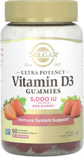 Solgar Vitamin D3 Gummies for Adults 5,000IU Ultra Potency Vitamin Immune System Support for Women & Men - Tasty Strawberry Flavor, Gluten & Gelatin Free Gummy, 2 Month Supply, 60 Servings, 2g Sugar