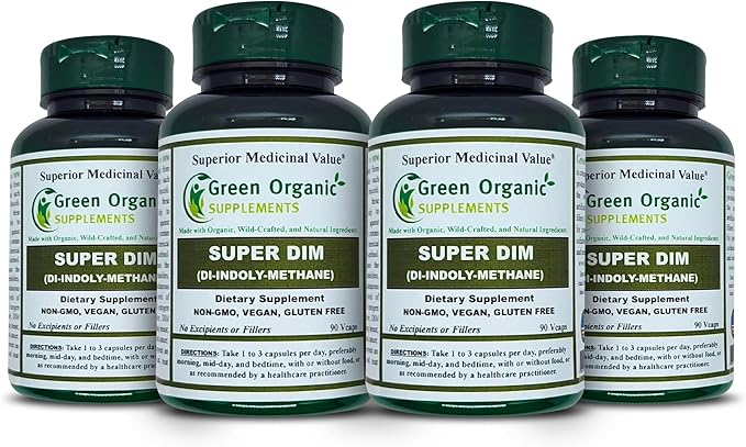 Green Organic Supplements DIM, Diindolylmethane, Indole-3-Carbinol, Broccoli, 90 VCaps, High Absorbable, Non-GMO, Gluten-Free, (Pack of 4)