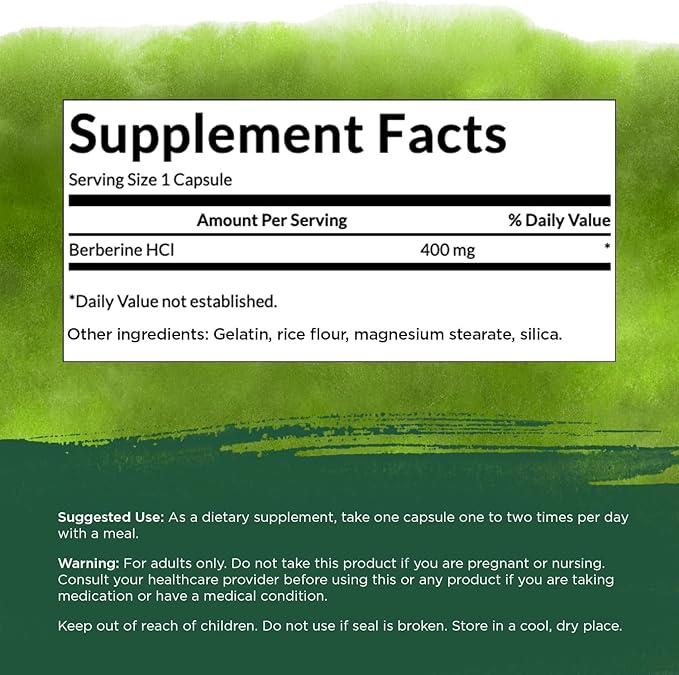 Swanson Berberine HCl Cardiovascular and Metabolic Health Supplement for Health-Conscious Adults - Non-GMO, Vegan, Gluten-Free (60 Vegan Capsules, 400 mg Each)