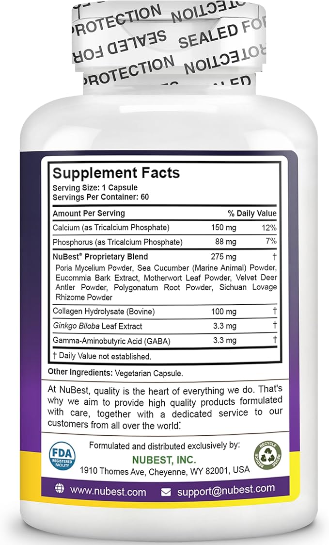 NuBest Tall | Support Bone Strength, Bone Health, Enhanced Immune and Whole Body Wellness with Calcium, Collagen, and Herbs for Ages 5+ & Teens | 60 Capsules | 1 Month Supply