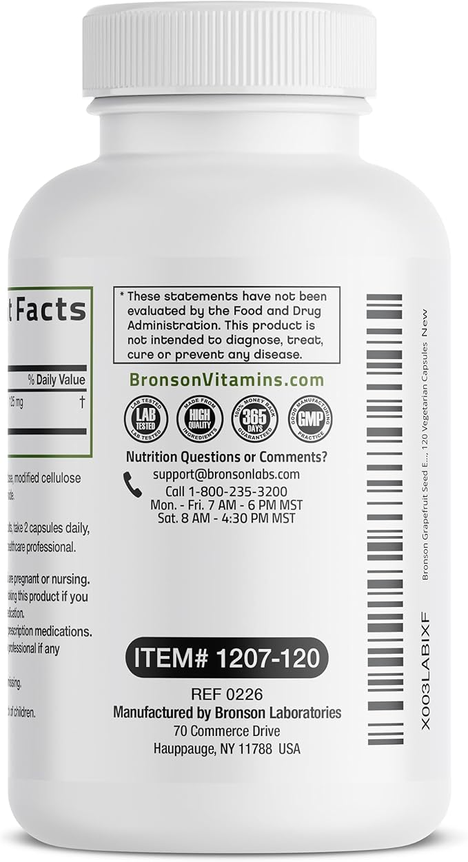 Bronson Grapefruit Seed Extract Citrus per Serving Paradisi Supports Immune Health & Helps Maintain a Healthy Gastrointestinal Tract - Non-GMO, 120 Vegetarian Capsules