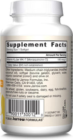 Jarrow Formulas MK-7 180 mcg - Bioactive Form of Vitamin K2-30 Servings (Softgels) - for Bone & Cardiovascular Health - Vitamin K2 MK-7 Dietary Supplement - Gluten-Free