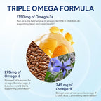 Vitamin World Triple Omega 3-6-9 3600mg with Fish, Flaxseed & Borage Seed Oils, Omega-3 Fatty Acids with EPA & DHA, Supports Heart, Brain & Immune Health, Gluten Free, 240 Softgels