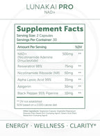 Lunakai PRO USA Made Dual-Pathway NAD+ Formula with NR & Resveratrol – Natural NAD Supplement for Women & Men – Healthy Aging & Cellular Health Support, 60ct