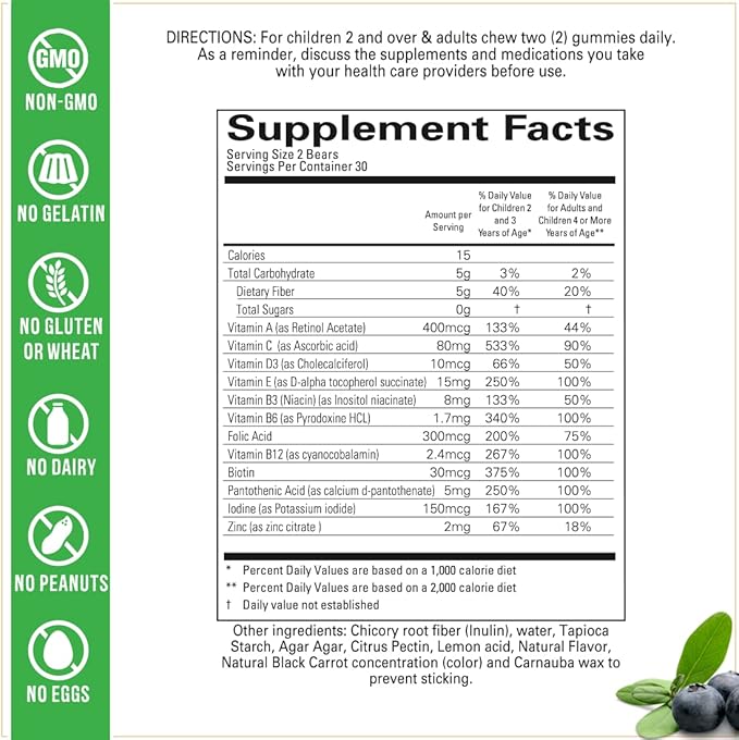Wellvites Kids Multivitamin Gummies - Sugar Free, Vegan, Non-GMO, Vitamin A, D, B6, B12 and C - No Artificial Sweeteners, Gluten-Free, Gelatin-Free - 60 Count (30 Day Supply)