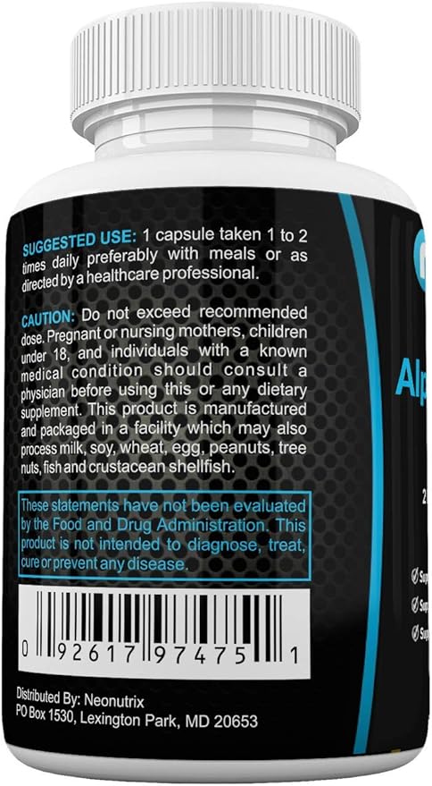 Alpha Lipoic Acid Plus Acetyl L-Carnitine Antioxidant Supplement ALA ALC for Healthy Brain Function & Muscle Strength, Focus, Memory & Cognitive Function for Women & Men - 60 Capsules by Neonutrix