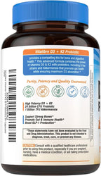 Vitalibre D3 K2 Probiotic Supplement, Vitamin D3 5000 IU & K2 100 mcg, with Probiotics for Women & Men, Akkermansia Muciniphila, Bone, Gut & Immune Support, Non-GMO, Easy to Swallow, 30 Capsules