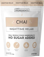 JUST INGREDIENTS Chai Nighttime Relax Drink Mix – 30 Servings | No Sugar Added | Magnesium, L-Theanine, Chamomile & Tart Cherry Extract | Supports Relaxation & Restful Evenings
