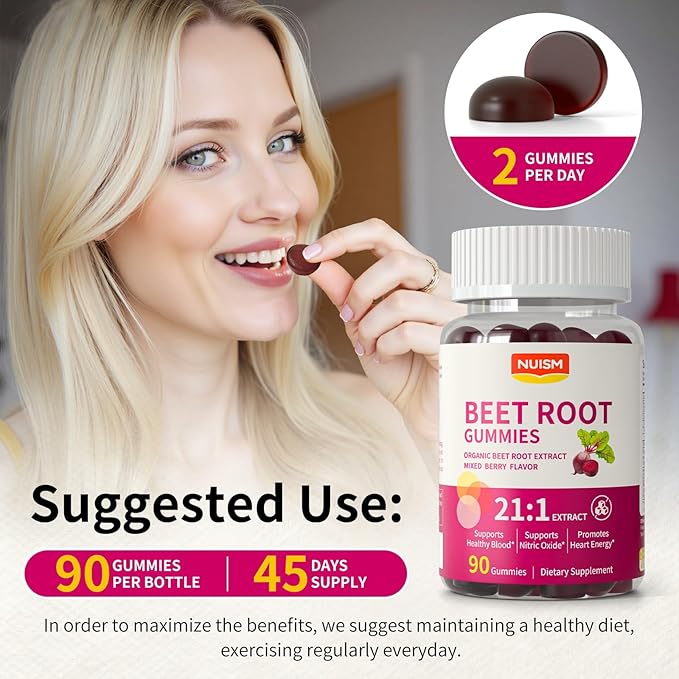 Organic Beet Root Gummies, Mixed Berry Flavor Supplements,Natural Extract, 21:1 Concentrate, Sugar Free Chews, Energy, Vitality & Performance Support, Beetroot Gummies