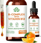 Vitamin B Complex Liquid Drops, B12 Methylcobalamin, B9 Folic, Vitamin C, Immune, Energy Metabolism, Brain & Heart Support, Orange Flavor, 60ml