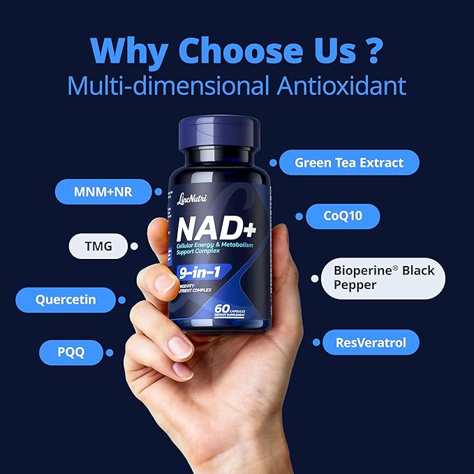 NAD+ Supplements for Women NMN+NR Super Absorption, with BioPerine - Resveratrol - TMG - Green Tea - CoQ10 - Quercetin - PQQ, Deep Antioxidant Helps Promote Healthy Aging, 60 Capsules