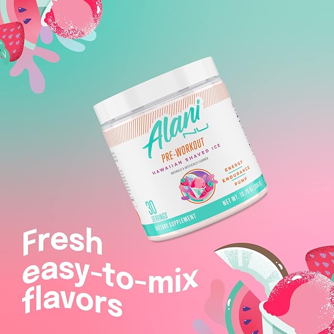 Alani Nu Pre Workout Powder Hawaiian Shaved ICE, Amino Energy Boost, Endurance Supplement, Sugar Free, 200mg Caffeine, L-Theanine, Beta-Alanine, L-Citrulline, 30 Servings