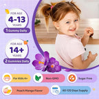 Saffron Gummies for Kids & Adults, 20-in-1 Saffron Supplements with 88.5mg Saffron Extract, B6, B12, C, D3, Magnesium for Calm, Focus, Nerve, Sugar Free, Vegan, Non-GMO Peach Mango Flavor, 120 Counts