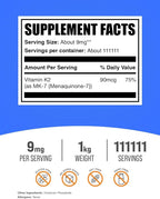 BulkSupplements.com Vitamin K2 Powder - Vitamin K2 MK-7, as Menaquinone Powder - K2 Vitamin Supplement for Wellness, Gluten Free, 9mg per Serving, 1kg (2.2 lbs) (Pack of 1)