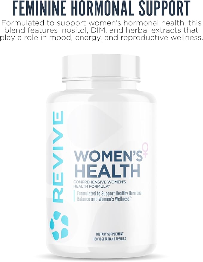 Revive MD Hormone Balance for Women – Hormone Support Supplement w/Myo-Inositol, Chaste Berry, DIM, Vitamins C & E, Evening Primrose Oil – Health & Hormonal Balance (180 Capsules, 30 Servings)