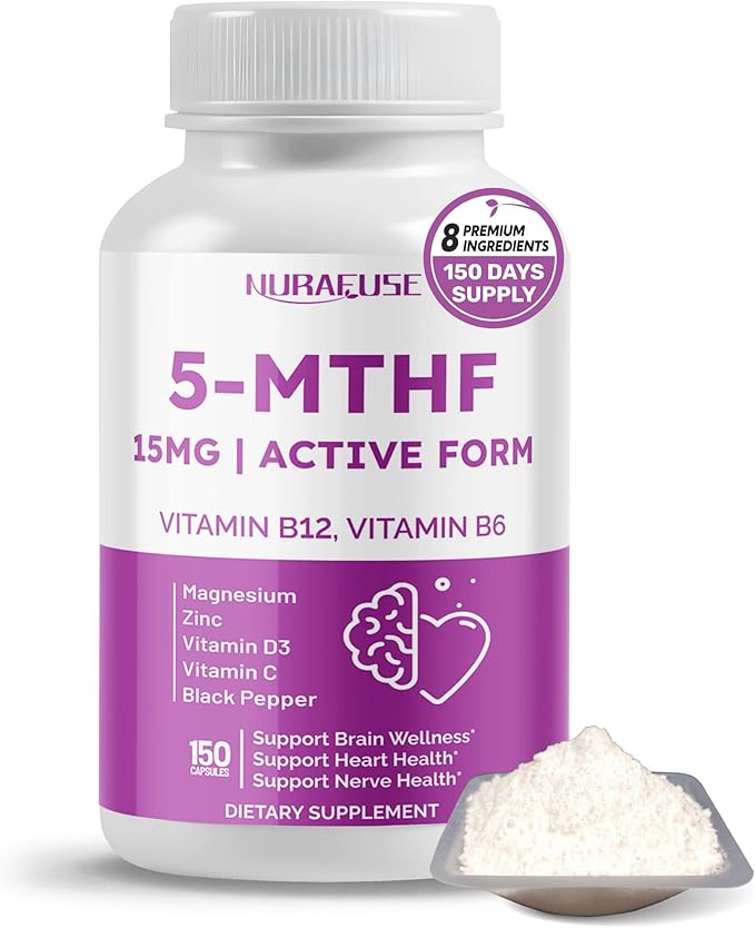 High Potency 5-MTHF (Active Form) with Vitamin B12, Vitamin B6, Magnesium & Black Pepper – Supports Brain Wellness, Heart Health & Nerve Health*