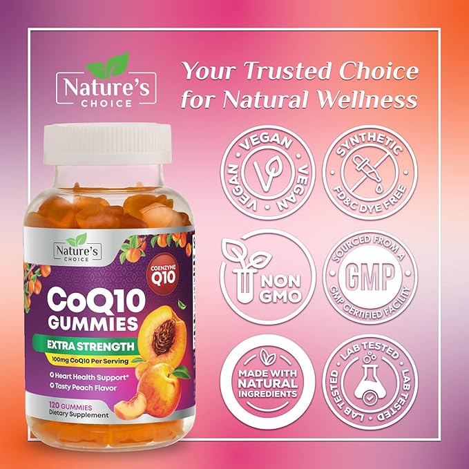 CoQ10 Gummies for Adults - Coenzyme Q10 100mg Per Serving - 3X Strength, High Absorption Antioxidant Supplement for Heart Health Support & Energy Production - Co Q10 (Coq 10) Supplements - 120 Gummies