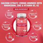 Calcium Citrate 1200mg Gummies with Vitamin D3, K2 - Chewable Calcium Magnesium Zinc d3 Supplement with Sea Moss Extract for Bone, Teeth, Immune Support for Women & Men, Peach Flavor-60 Gummies(2Pack)