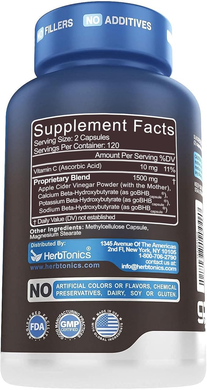 Herbtonics Apple Cider Vinegar + Keto BHB Capsules | GLP-1 Support for Appetite, Cravings & Weight Management | Metabolism Support with Satiety Support | 240 Capsules - 4 Month Supply
