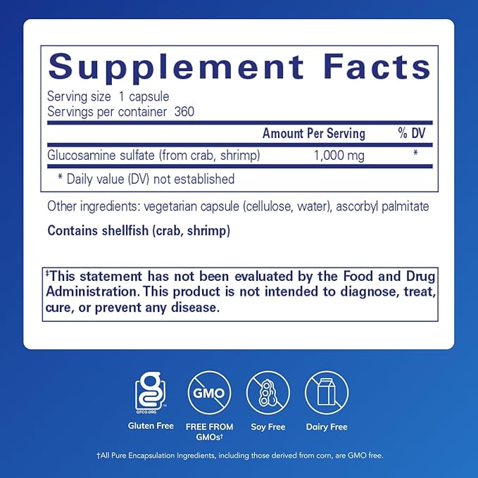 Pure Encapsulations Glucosamine Sulfate 1,000 mg | Supplement for Joint Support and Mobility, Cartilage Health, and Connective Tissue* | 360 Capsules