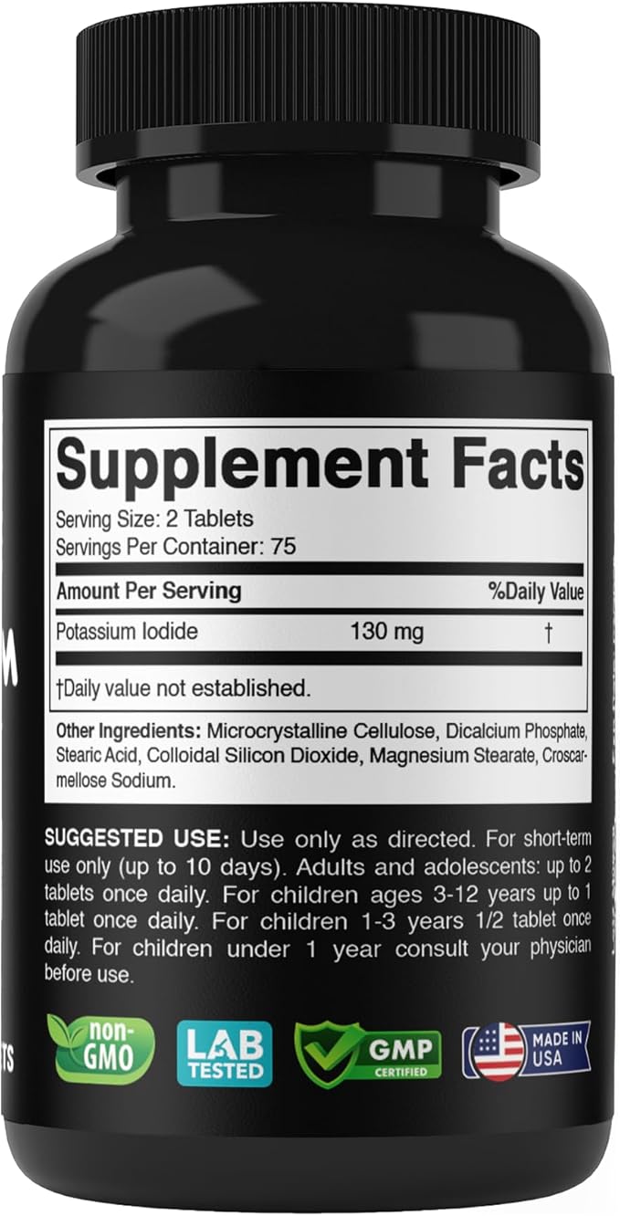 Potassium Iodide Dietary Supplement 130 mg per Serving - 150 Tablets (1 Bottle) - Exp 05/2030
