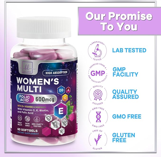 Multivitamin For Women - Complete Daily Woman's Multivitamins with Biotin, Calcium, Folic Acid, Iron, Zinc, Vitamin A, C, D, E & B Vitamins, Women's Hair Skin and Nails Supplements - 60 Softgels