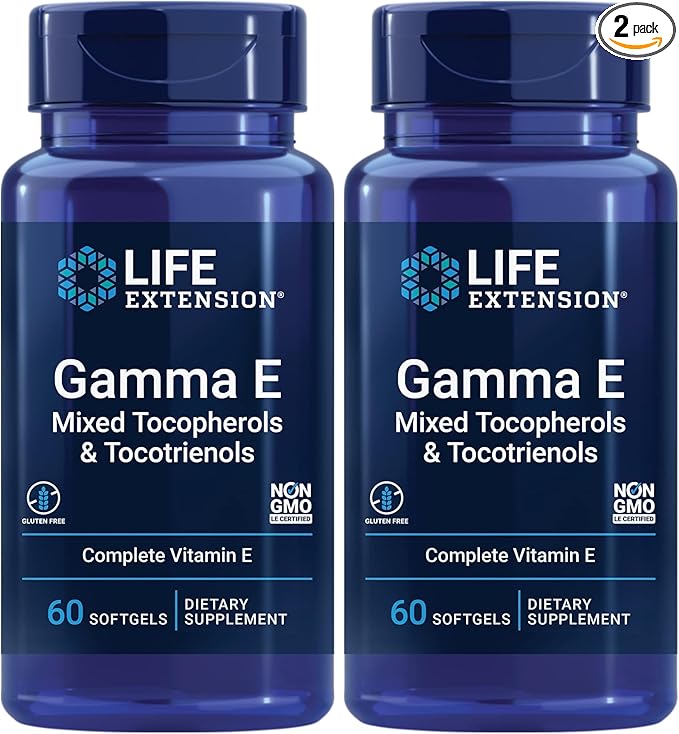 Life Extension Gamma E Mixed Tocopherols & Tocotrienols – Complete Vitamin E Spectrum, Antioxidant Protection – Non-GMO, Gluten-Free – 60 Softgels, (Pack of 2)