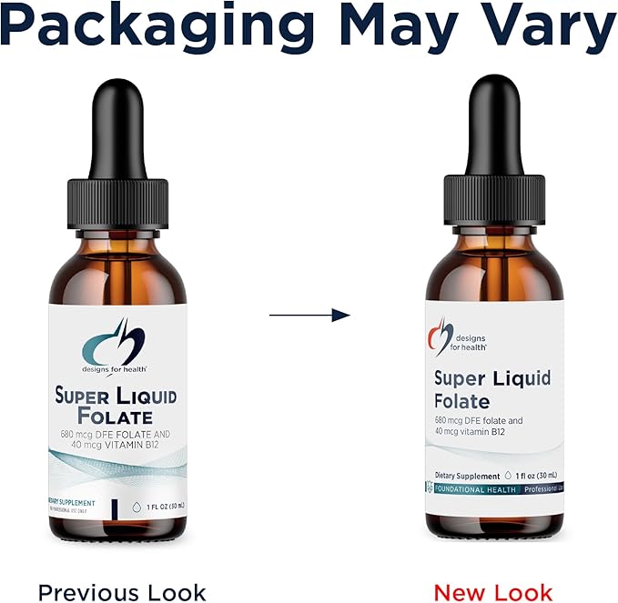Designs for Health B12 + Folate Drops - Super Liquid Folate with Vitamin B12 as Methylcobalamin - 400mcg Folate + 40mcg Methyl B12 per Drop, Non-GMO + Vegetarian (660 Servings / 1 Fl Oz)