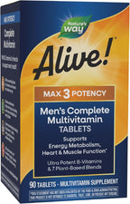 Nature’s Way Alive! Men’s Max3 Potency Multivitamins, Supports Energy Metabolism*, Heart & Muscle Function*, with Methylated B12 and Folate, Gluten-Free, 90 Tablets