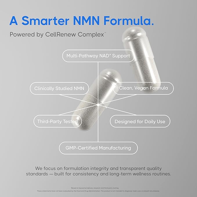 NMN+ 500 mg | NAD+ Support + Energy Production | Integrated Cellular Support Formula | 60 Vegan Capsules