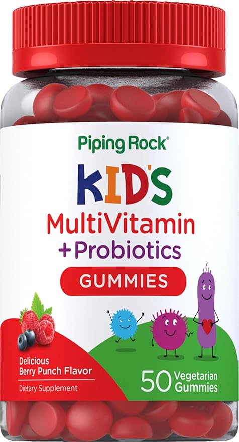 Piping Rock Kid's Multivitamin and Probiotic | 50 Gummies | Berry Punch Flavor | Vegetarian, Non-GMO, Gluten Free Children's Supplement