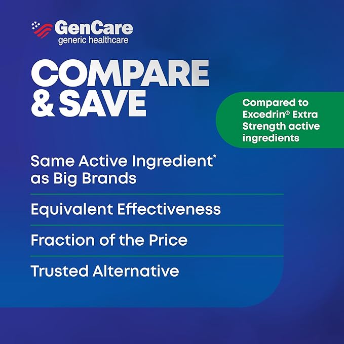 GenCare - Headache Relief Acetaminophen with Aspirin (NSAID) & Caffeine (300 Caplets) Value Pack | Head Pain, Muscle Aches, Back Pain & Body | Generic ExcedrEn Extra Strength
