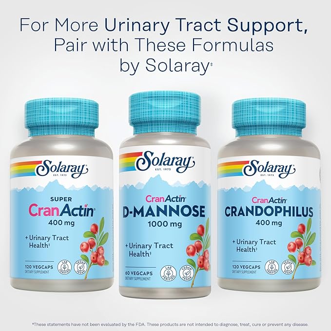 SOLARAY D-Mannose with CranActin Cranberry Supplement 400mg, Urinary Tract Health & Bladder Support Capsules with Vitamin C for Immune Function, Vegan, 60 Day Guarantee, 30 Servings, 60 VegCaps