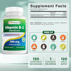 Best Naturals Vitamin B2 (Riboflavin) 400mg - Migraine Relief - Veggie Capsules - Conezyme Precursor - 120 Count (120 Count (Pack of 3))