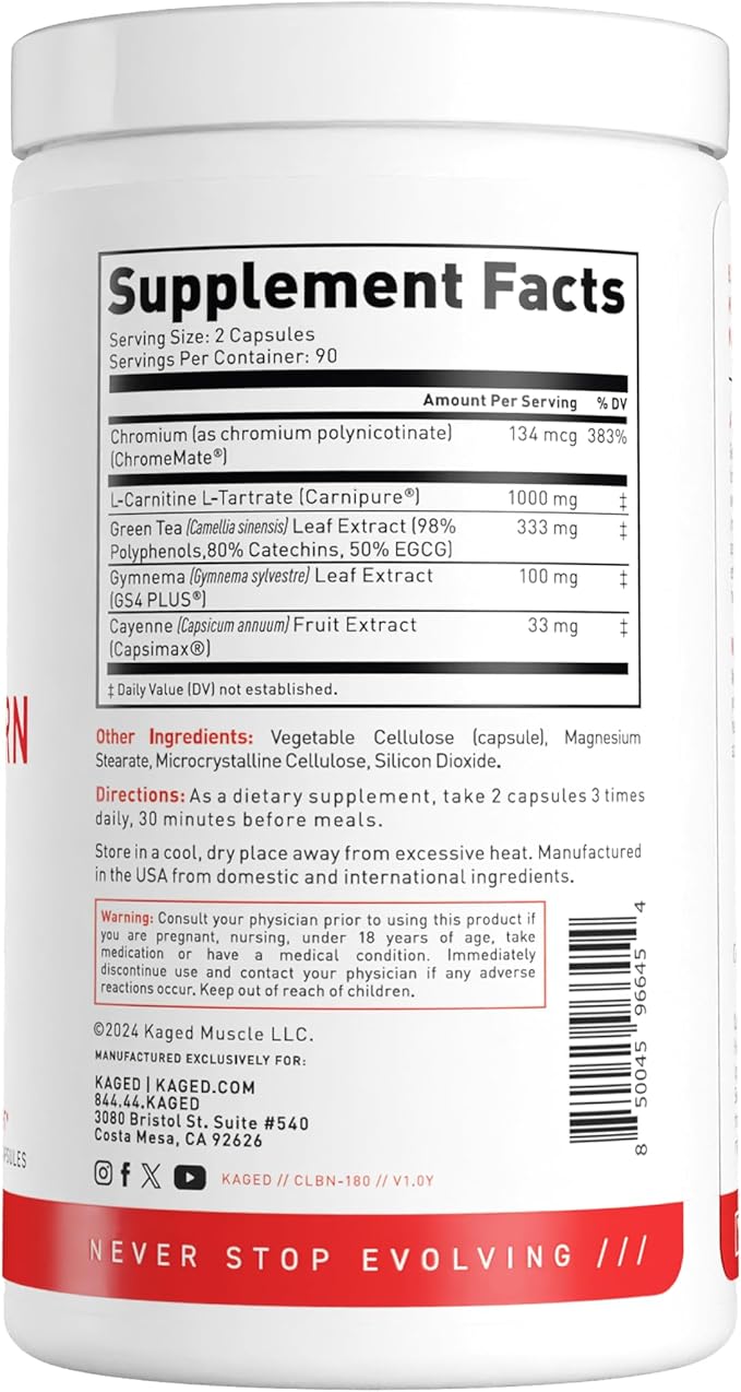 Kaged Clean Burn Capsules | Unflavored | Thermogenic Weight Management | Boost Metabolism | Stimulant & Caffeine Free | Supplements for Men & Women | 90 Servings