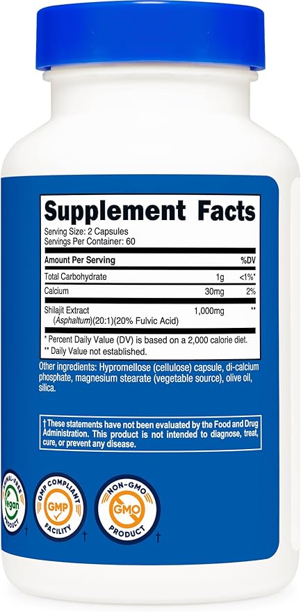 Nutricost Shilajit Capsules (1,000 mg Per Serving) (120 Capsules) - Shilajit Extract with Naturally Occuring Fulvic Acid, 60 Servings, Gluten Free, Non-GMO, Vegan Friendly Dietary Supplement