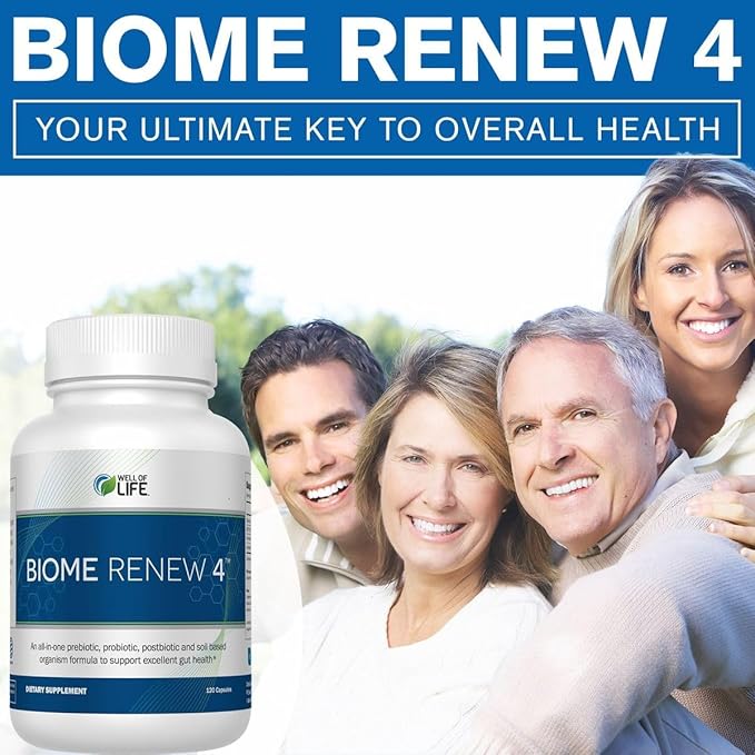 Well of Life Biome Renew 4 - All-in-one Digestive & Gut Health Formula - w/Digestive Enzymes Prebiotics & Probiotics for Healthy Gut Biome for Men and Women - Supports Gut Lining, Gas & Bloating