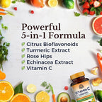 Vitalitown Vitamin C Complex 1000mg with Rose HIPS, Bioflavonoids, Turmeric & Echinacea, Daily Immune Support, Collagen Booster & Powerful Antioxidant, Vegan, 90 Tablets