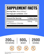 BulkSupplements.com Potassium Chloride Powder - Salt Substitute, Potassium Salt - Gluten Free, 200mg per Serving, 500g (1.1 lbs) (Pack of 1)