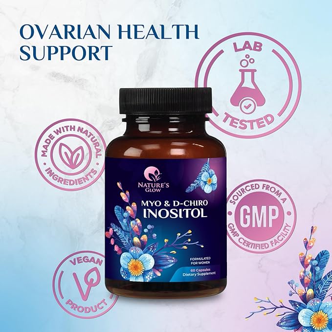 Myo-Inositol & D-Chiro Inositol 1025mg - 40:1 Ideal Ratio for Ovarian Support, Vegan Myo & D Chiro Supplement for Women's Natural Balance and Hormone Support, Vitamin B8, Non-GMO - 60 Capsules