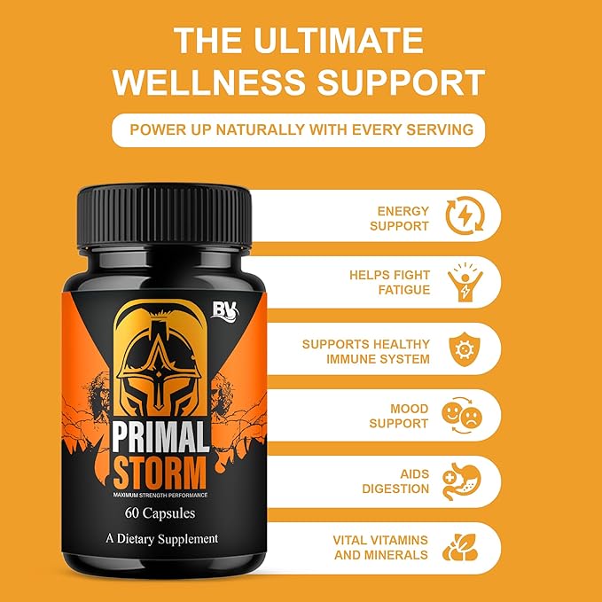 BLUE VIBE Primal Storm Maximum Strength Performance Supplement, PrimalStorm Maximum Strength Daily Overall Health Management Support Supplement, Primal Storm Premium Support (2 Pack - 120 Capsules)