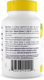 Healthy Origins Vitamin E, 1,000 IU (Natural) Mixed Tocopherols - Vitamin E Supplement - Gluten-Free & Non-GMO Skin, Hair & Nails Vitamin - 60 Softgels
