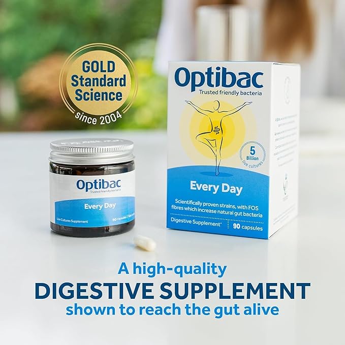 Optibac Probiotics for Digestive Health, 90 Capsules | 6 Scientifically Researched Strains with 5 Billion Live Cultures | Gluten Free & Vegetarian | Supports Gut Flora & Digestive Health