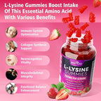 2 Pack L-Lysine 1000mg Gummies for Immune Support & Skin Health - High Potency Vegan Gummies, Sugar-Free, Natural Berry Flavor, Gluten-Free Chewable Supplement for Adults & Kids - 120 Gummiess