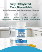 Inner Brightness Vitamin B Complex - Fully Methylated Active B12, B6, Folate - for Energy, Focus, Mood & Nerve Health - Non-GMO Vegan Gluten-Free with B1, B2, B3, B5, B7-90 Capsules for 3 Months