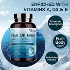 NATURE TARGET Fish Oil Mini 1400mg, High-Potency Omega 3 Supplement with Vitamins A & D3 & E, Supports Heart, Brain, Joints & lmmune System, Non-GMO, 120 Softgels, Wild-Caught