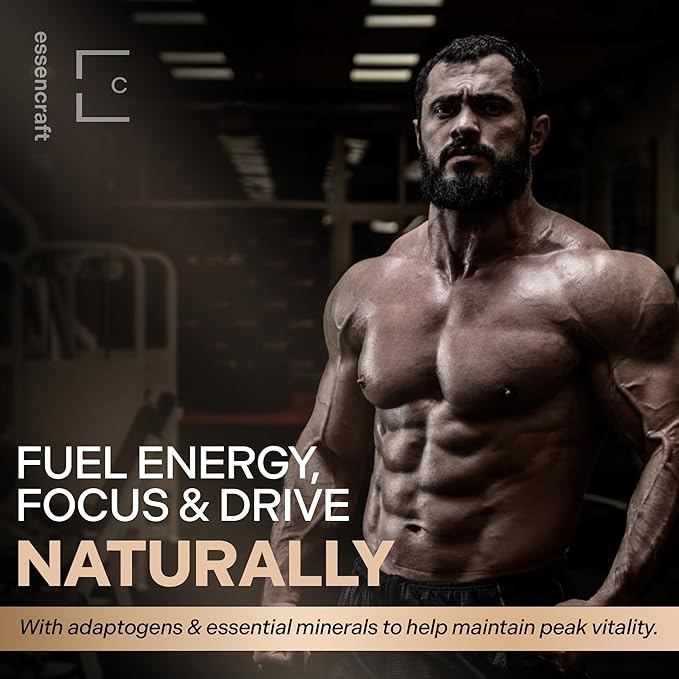 Essencraft Atlas X Testosterone Supplement for Men – 10-in-1 Natural Testosterone Booster & Muscle Booster w/Shilajit, Zinc, Tongkat Ali, & More (120 Capsules)