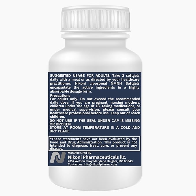 Nikoni Vegan Liposomal NMNH Softgels, 33-in-1 Formula with 1000mg NMNH per seving, NAD+ Support – Promotes Cellular Energy, Immune Health & Healthy Aging – 90 Vegan Softgels