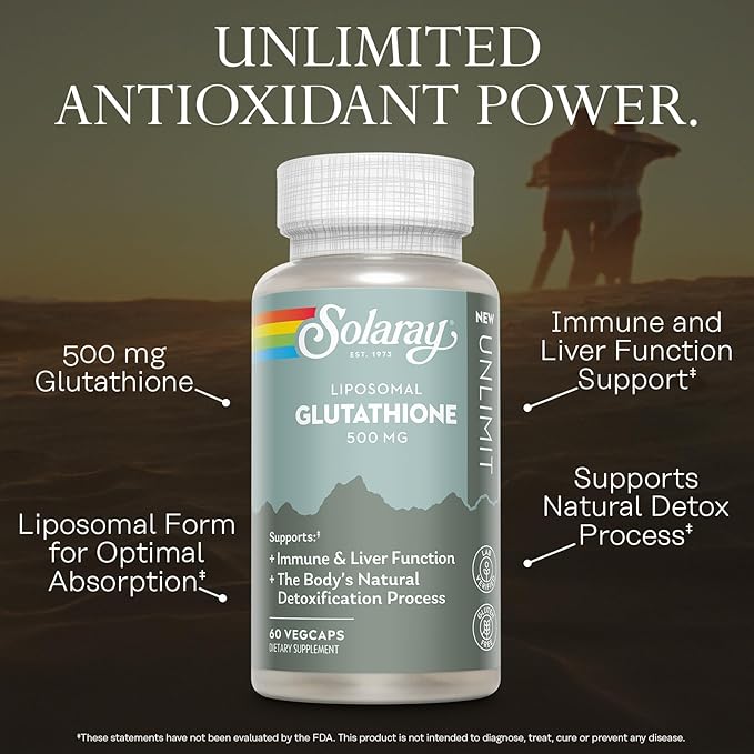 SOLARAY Liposomal Glutathione 500 mg - Antioxidant and Immune Support Supplement - Detoxification and Liver Support - Liposomal Glutathione Supplement - Vegan and Gluten Free - 30 Servings, 60 VegCaps
